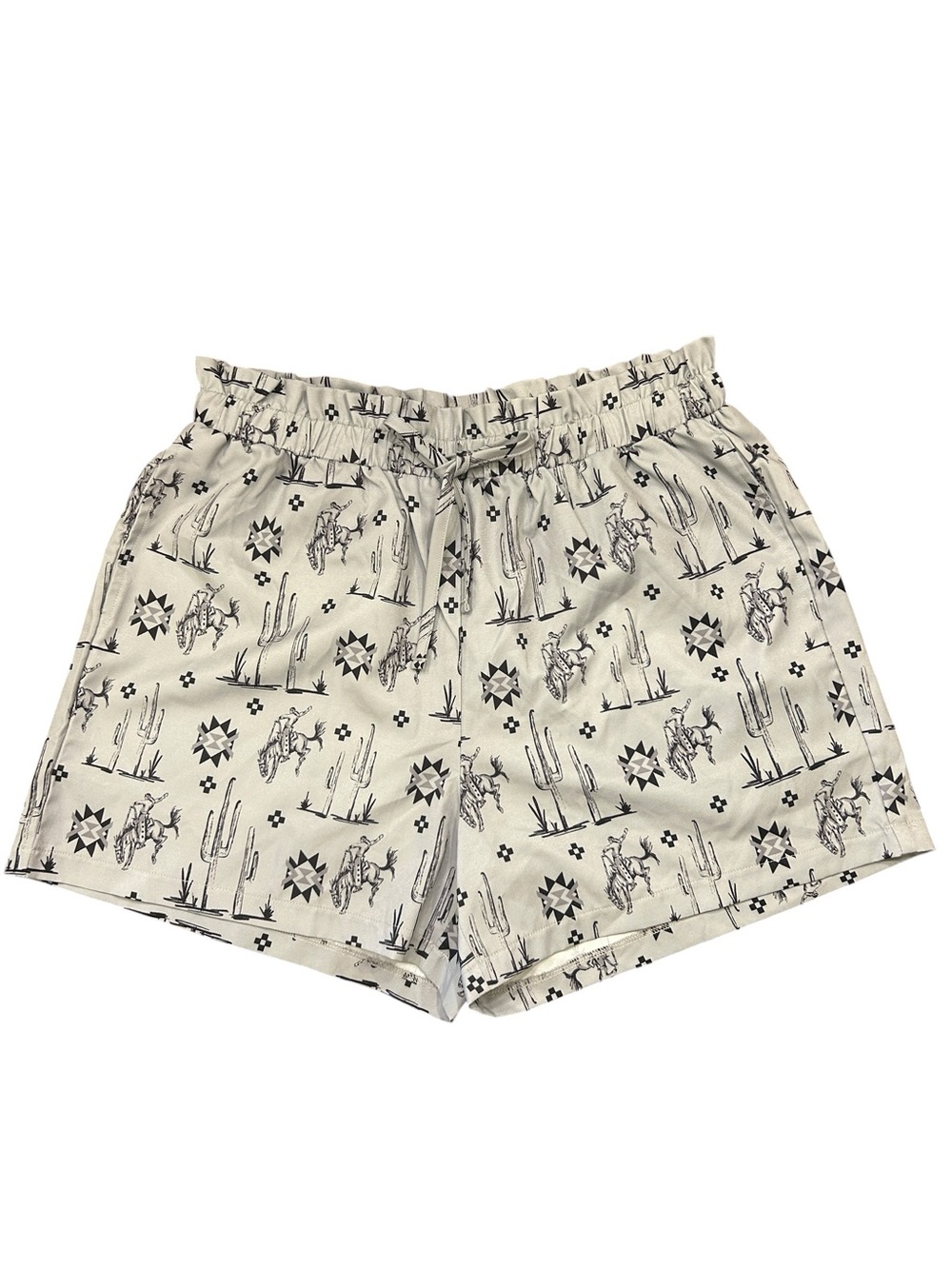 Two 2 Fly Western Cactus Print Pull On Elastic Drawstring Waist Shorts Gray Med